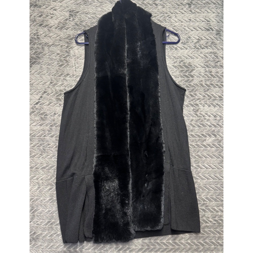 Linda Richards Luxury‎ Vest XL Black Excellent Rex Rabbit Fur Trim Knit (1637)